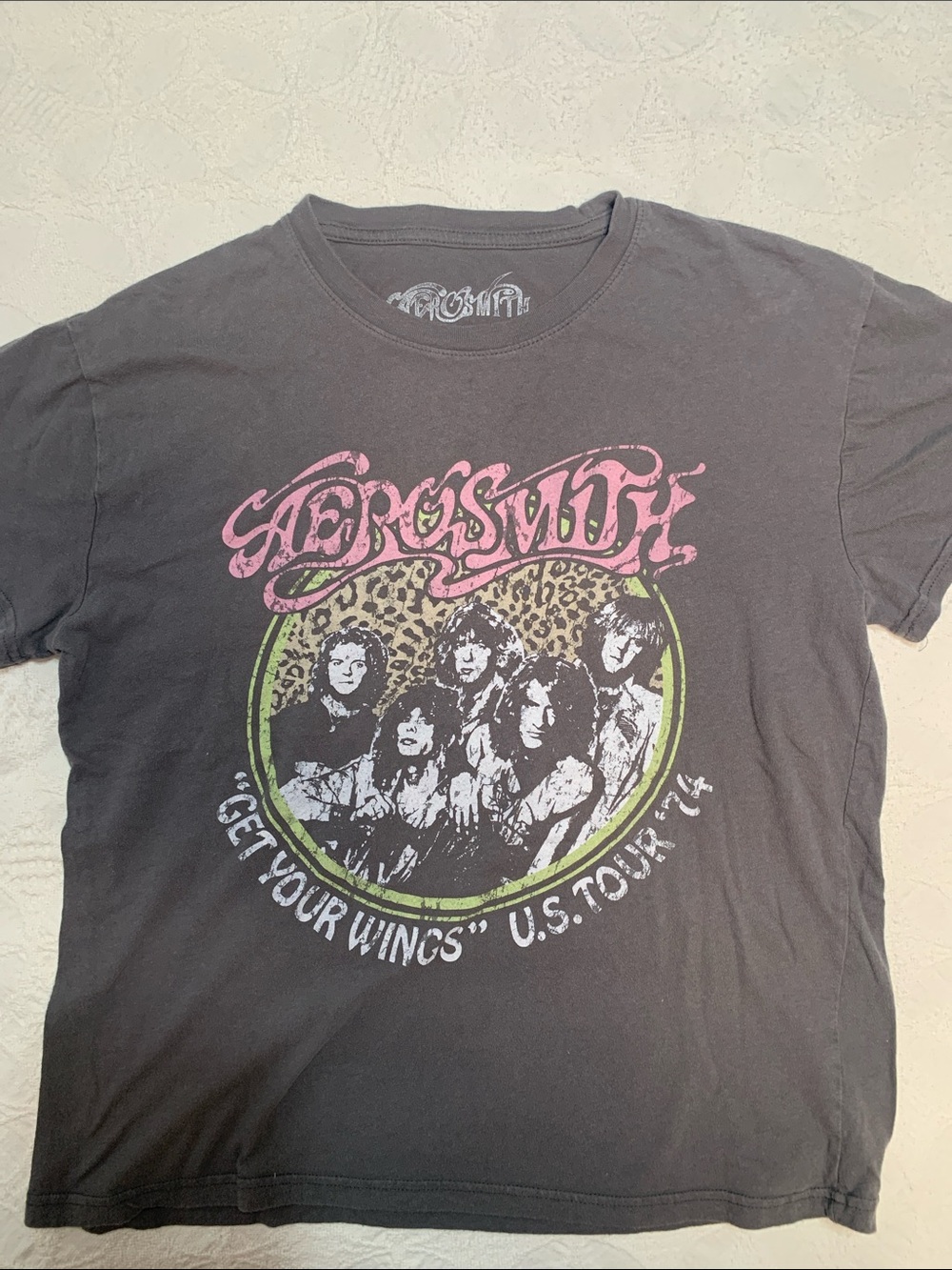 Aerosmith Black Graphic Tour T‑Shirt - Pink & Green Print